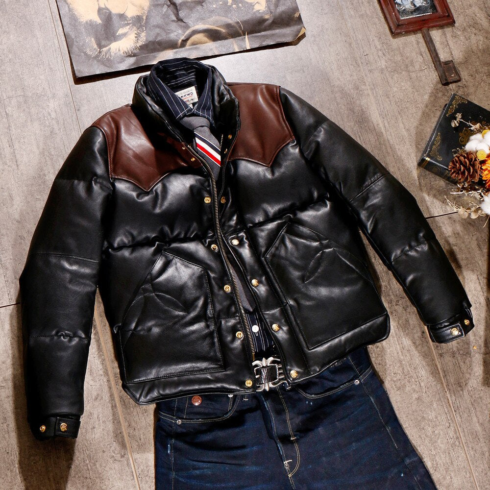Black Designer Puffer Leather Jacket - Brando