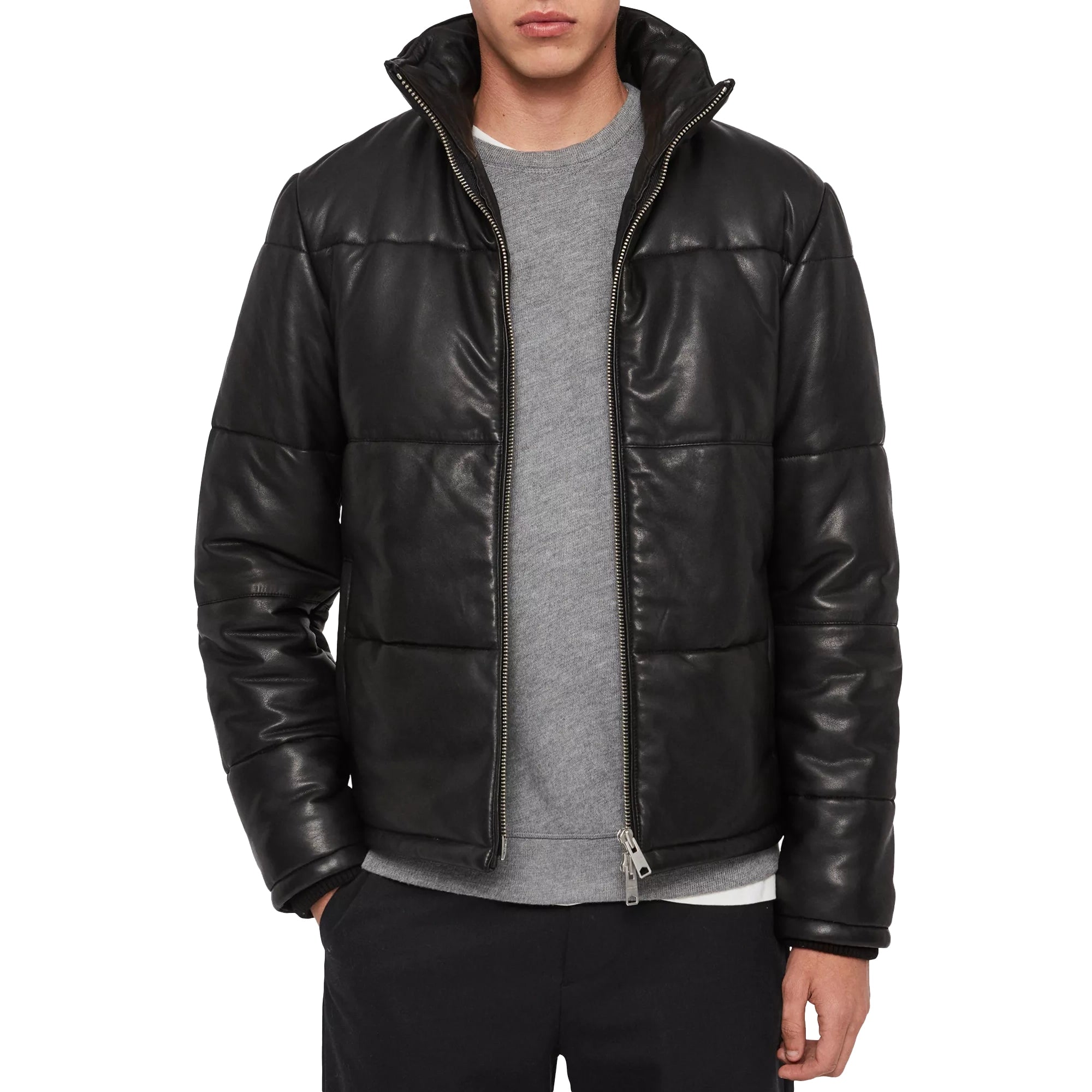 Leather top puffer coats