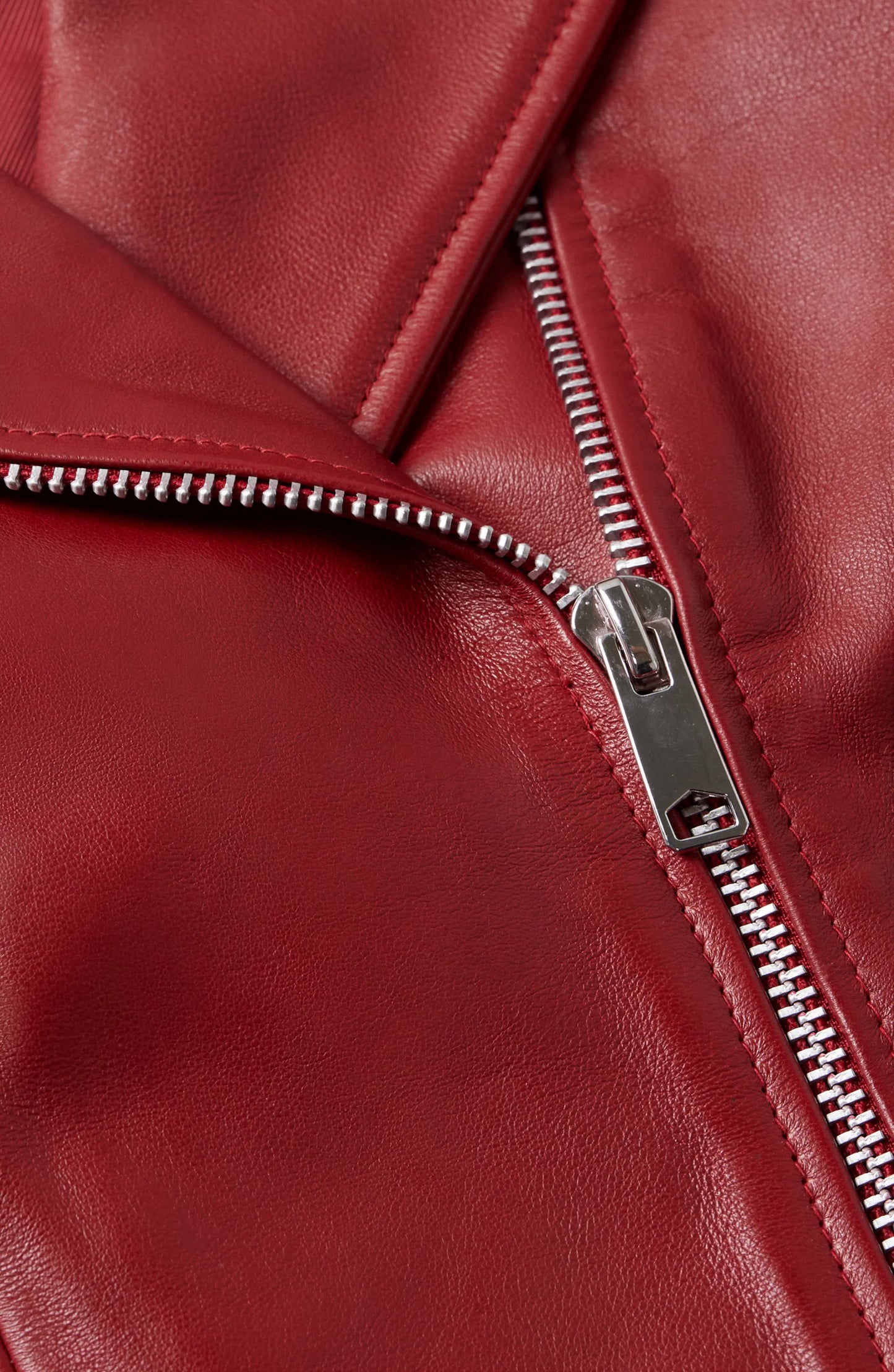 Burgundy Motorcycle Leather Jacket w/ Notch Collar - Giana