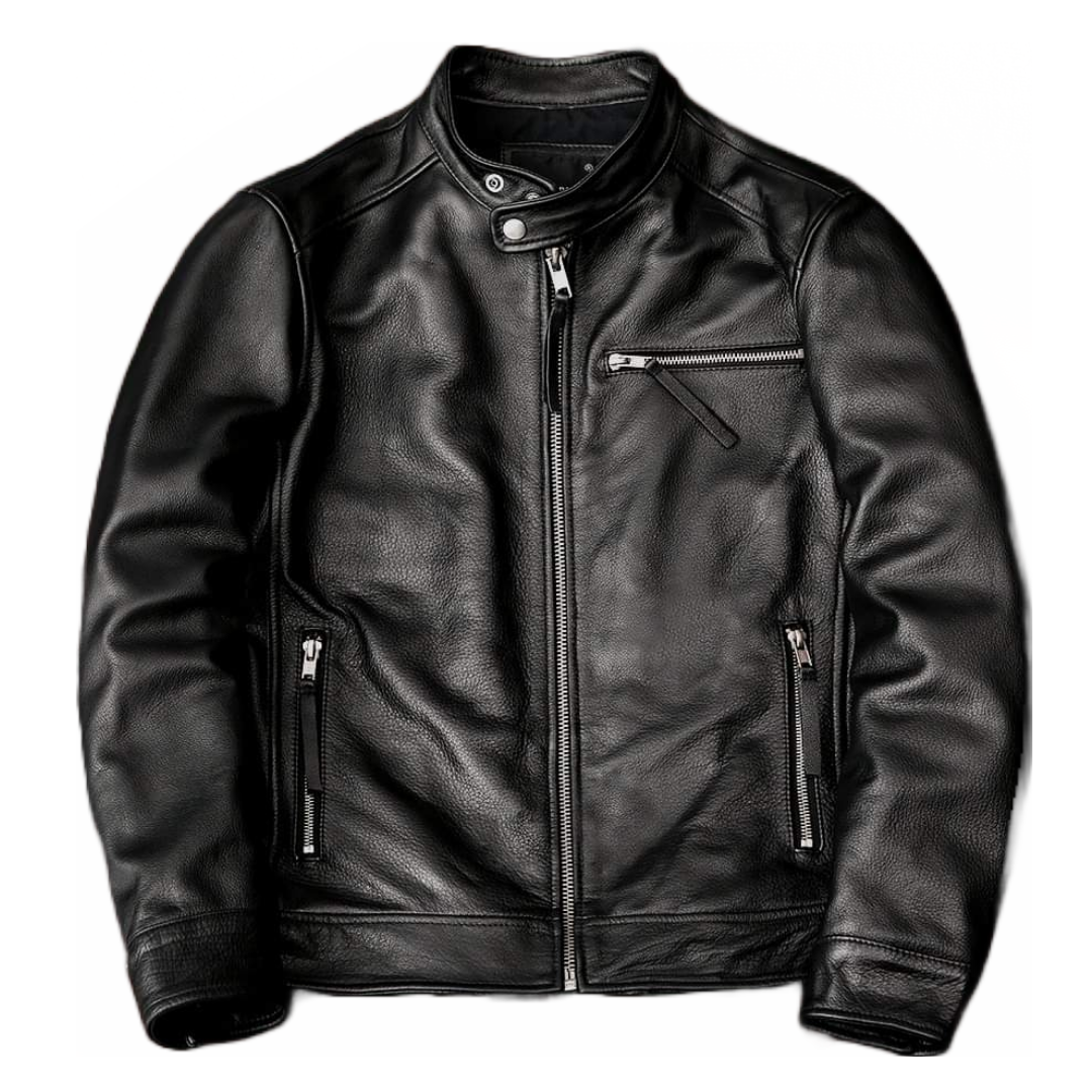 Black Leather Biker Jacket for Men Mark