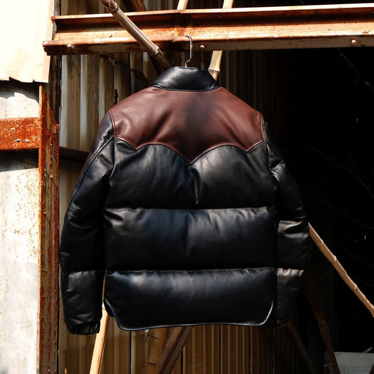 Black Designer Puffer Leather Jacket - Brando
