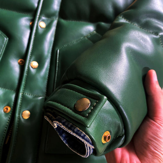Green Designer Puffer Leather Jacket - Brando