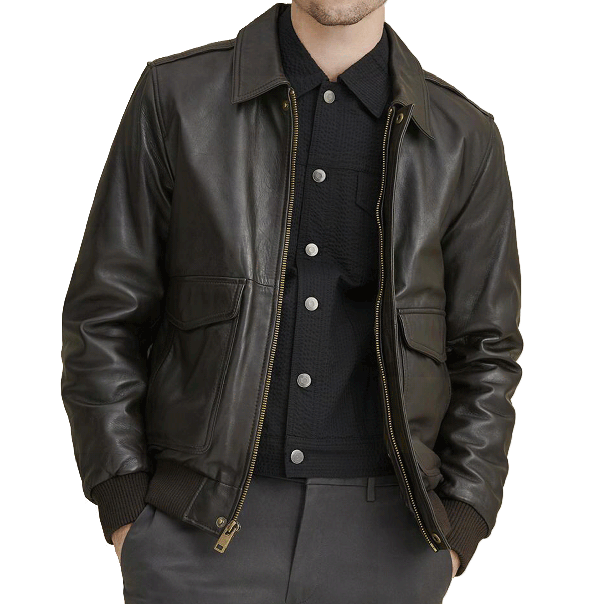 Men's Smart Casual Leather Jacket w/ Shirt Collar Abel –
