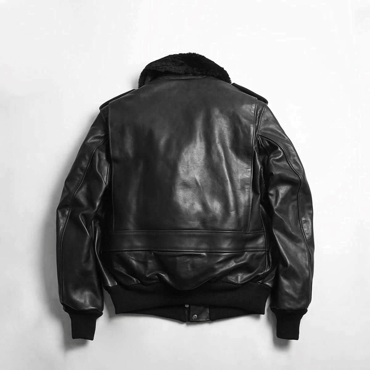 Men's Black A-2 Leather Jacket w/ Faux Shearling - Schott