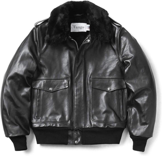 Men's Black A-2 Leather Jacket w/ Faux Shearling - Schott
