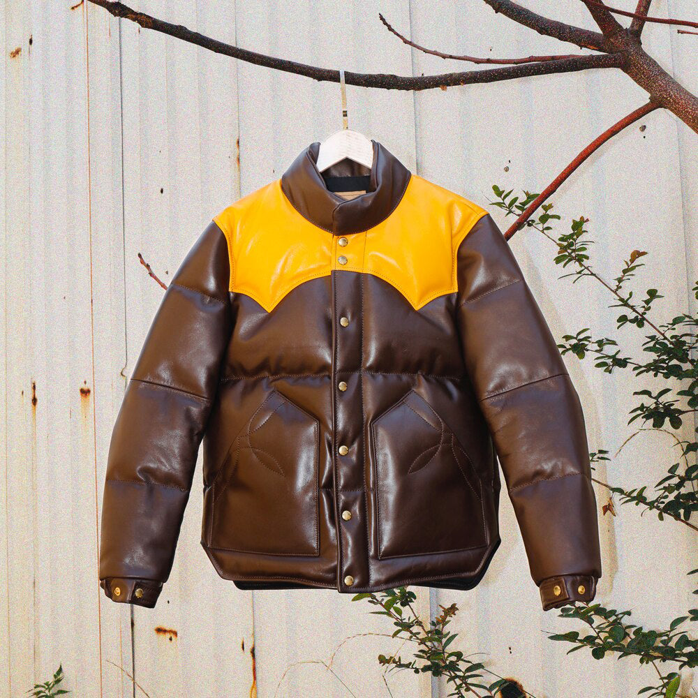 Brown Designer Puffer Leather Jacket - Brando