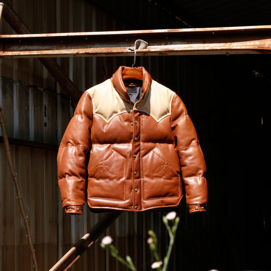 Rust Designer Puffer Leather Jacket - Brando