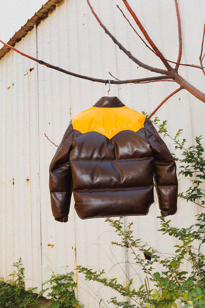 Brown Designer Puffer Leather Jacket - Brando