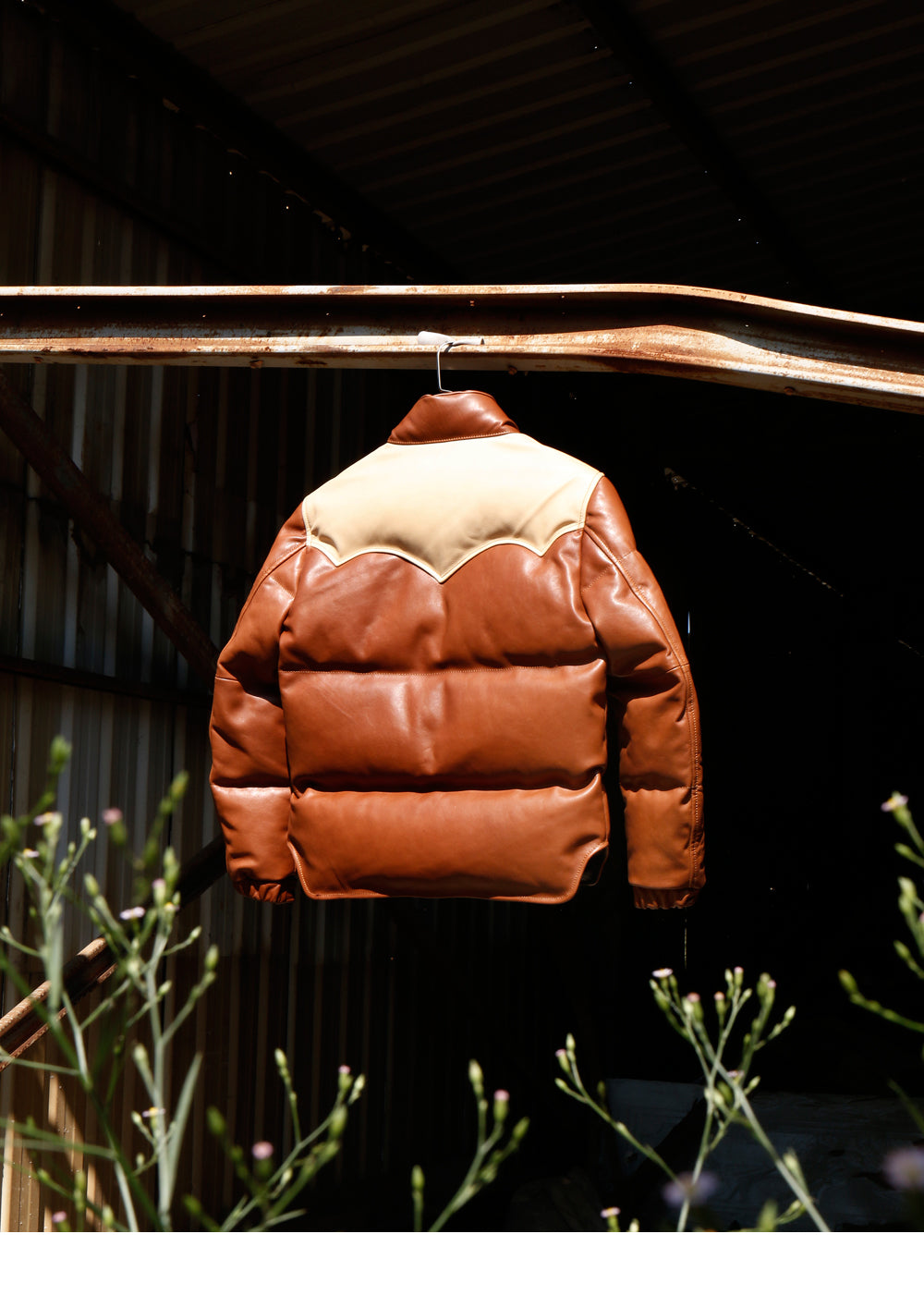 Rust Designer Puffer Leather Jacket - Brando