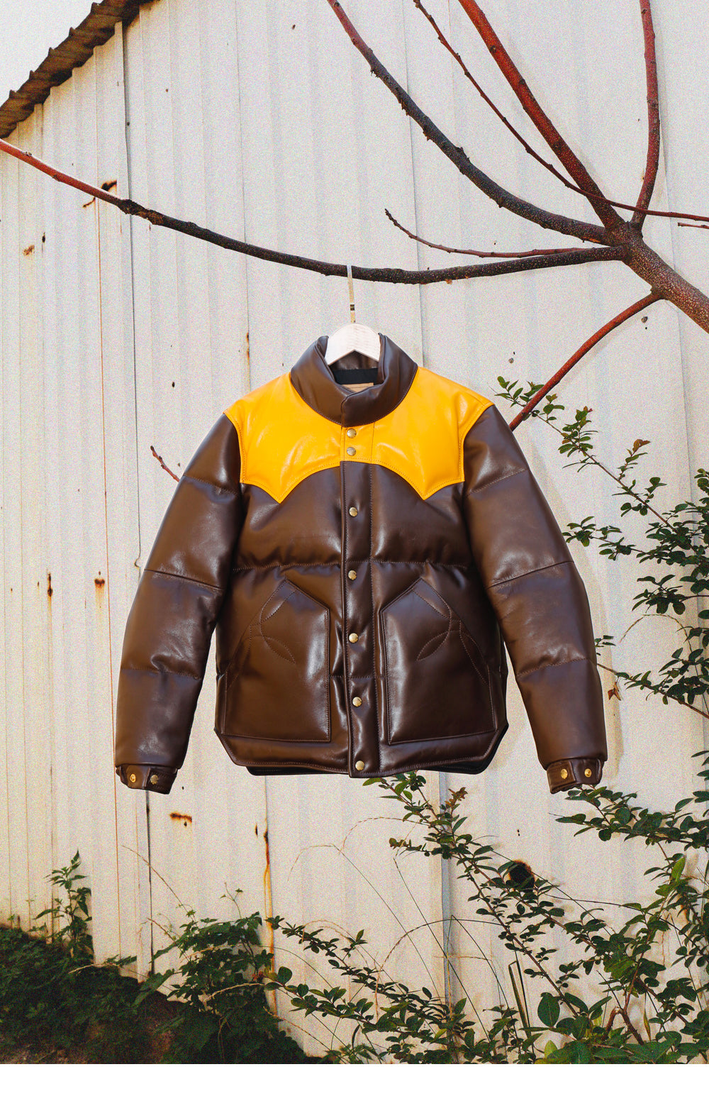 Brown Designer Puffer Leather Jacket - Brando