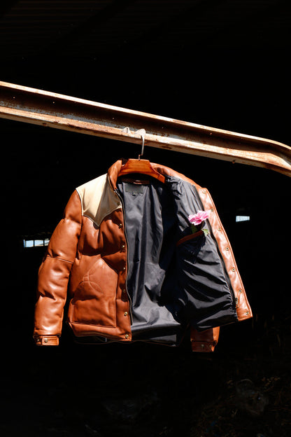 Rust Designer Puffer Leather Jacket - Brando