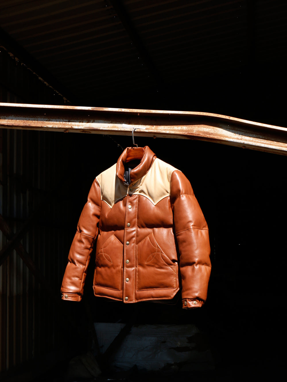 Rust Designer Puffer Leather Jacket - Brando