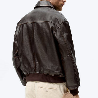 Dark Brown Leather Bomber Jacket - Heritage