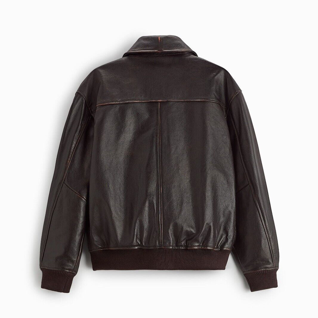 Dark Brown Leather Bomber Jacket - Heritage
