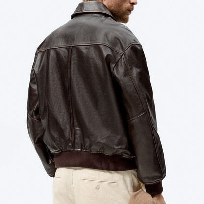 Dark Brown Leather Bomber Jacket - Heritage