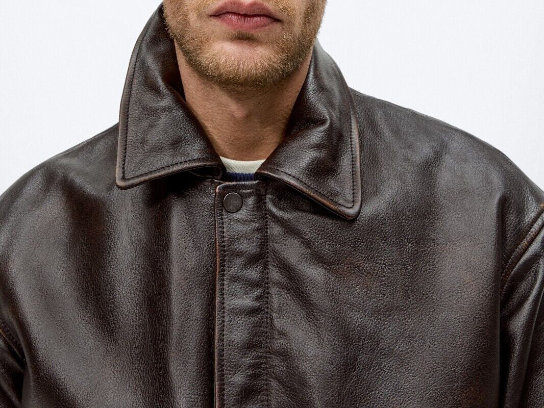 Dark Brown Leather Bomber Jacket - Heritage