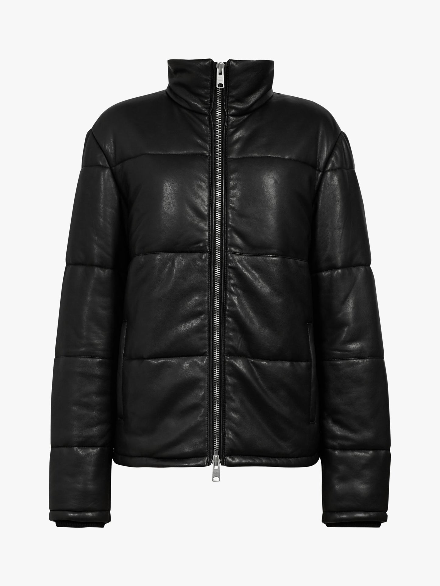 Black Puffer Leather Jacket for Men - Amine