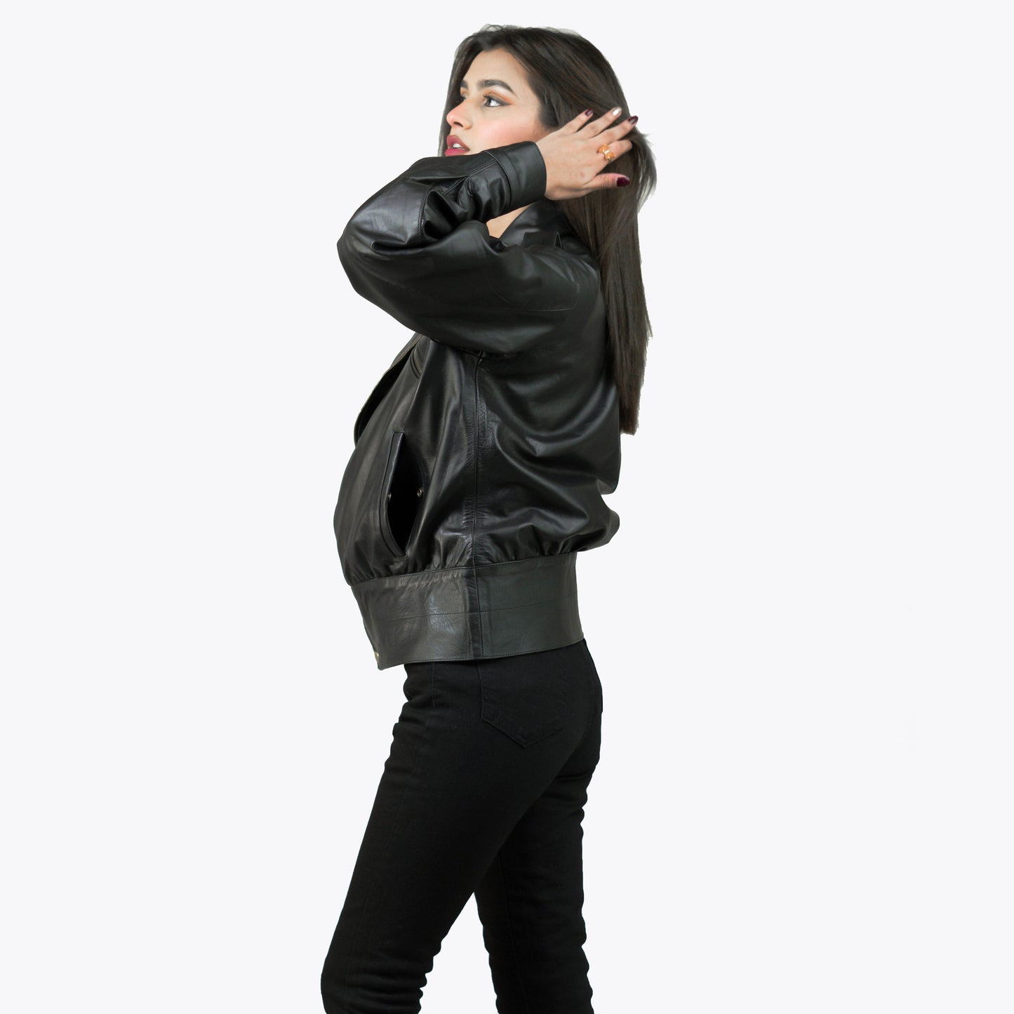 Black Biker Leather Jacket w/ Notch Collar - Lèa