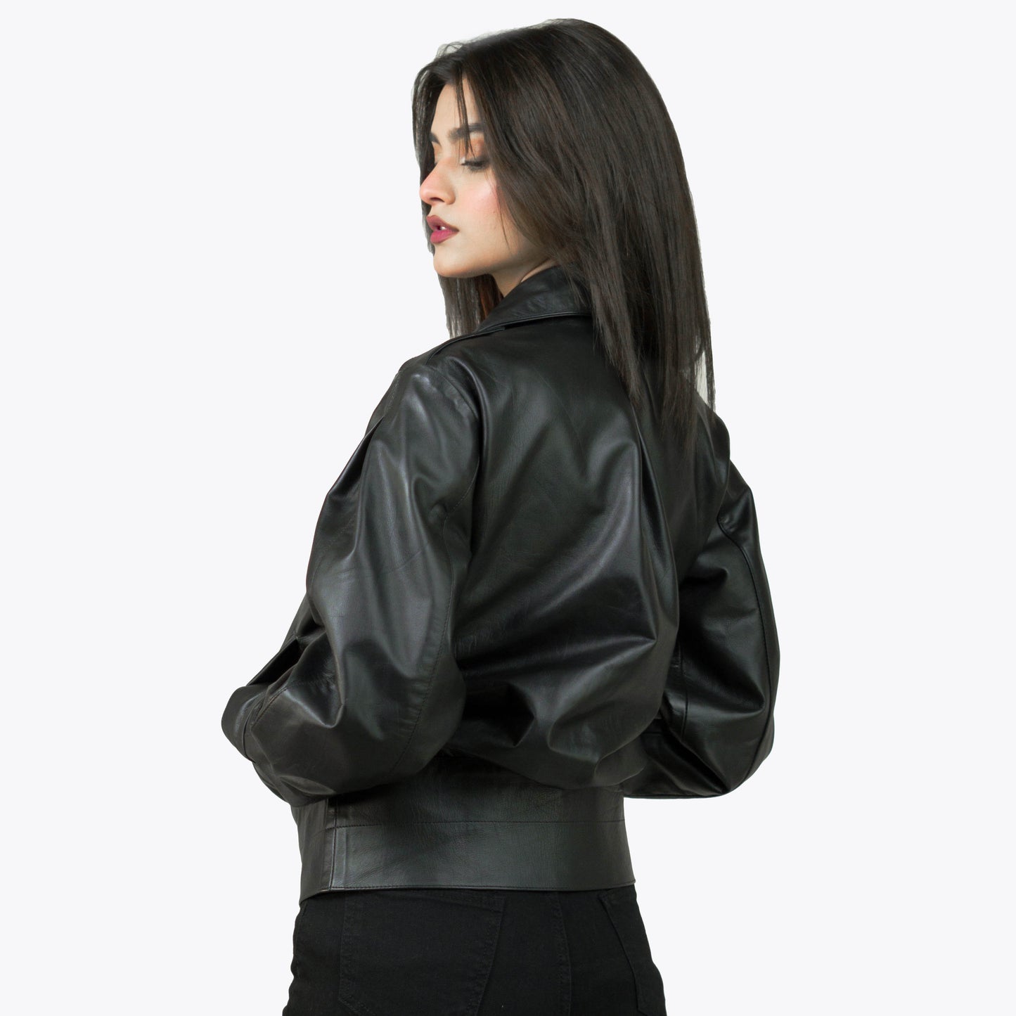 Black Biker Leather Jacket w/ Notch Collar - Lèa