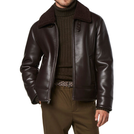 Brown Leather Pilot Jacket w/ Shearling Lining - Abel