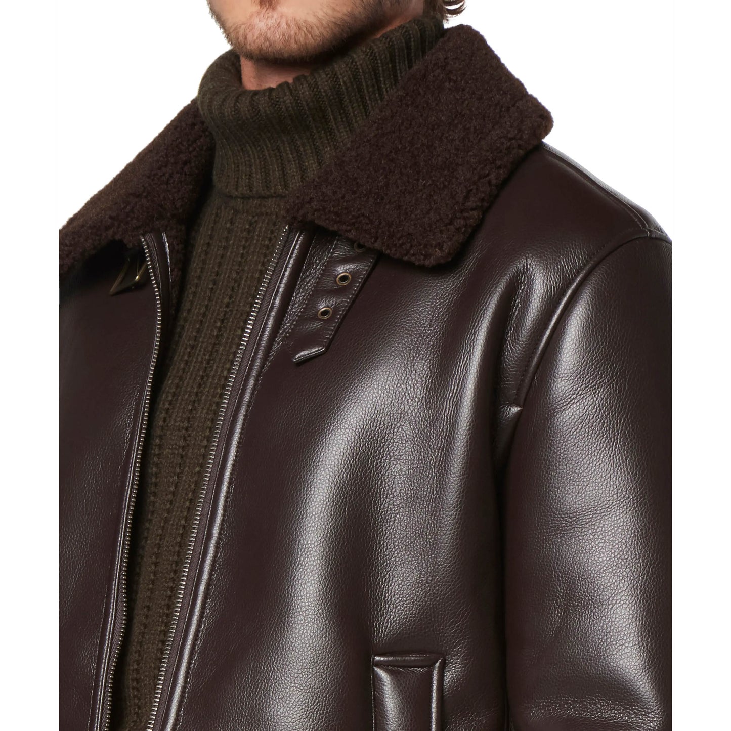 Brown Leather Pilot Jacket w/ Shearling Lining - Abel