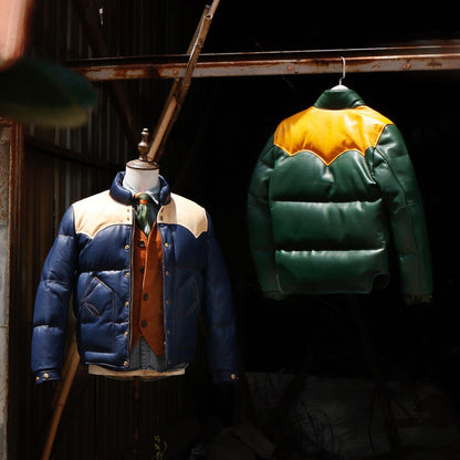 Green Designer Puffer Leather Jacket - Brando