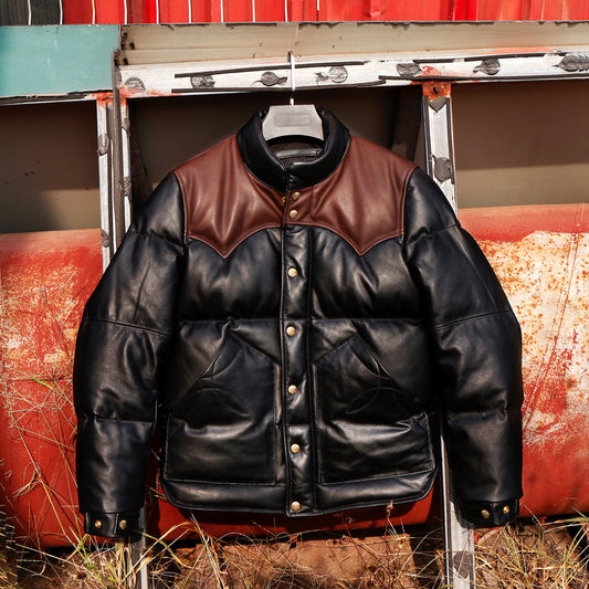 Black Designer Puffer Leather Jacket - Brando