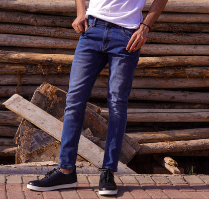 Slim Fit Mid Blue Crosshatch Denim for Men - Louis