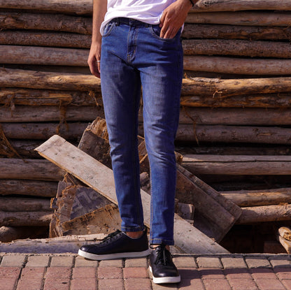 Slim Fit Mid Blue Crosshatch Denim for Men - Louis