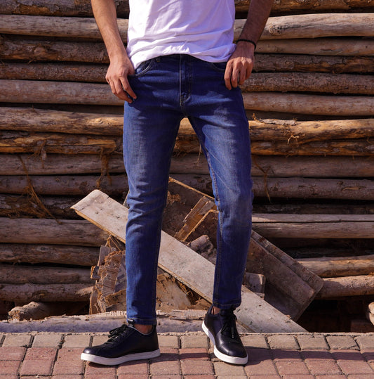 Slim Fit Mid Blue Crosshatch Denim for Men - Louis