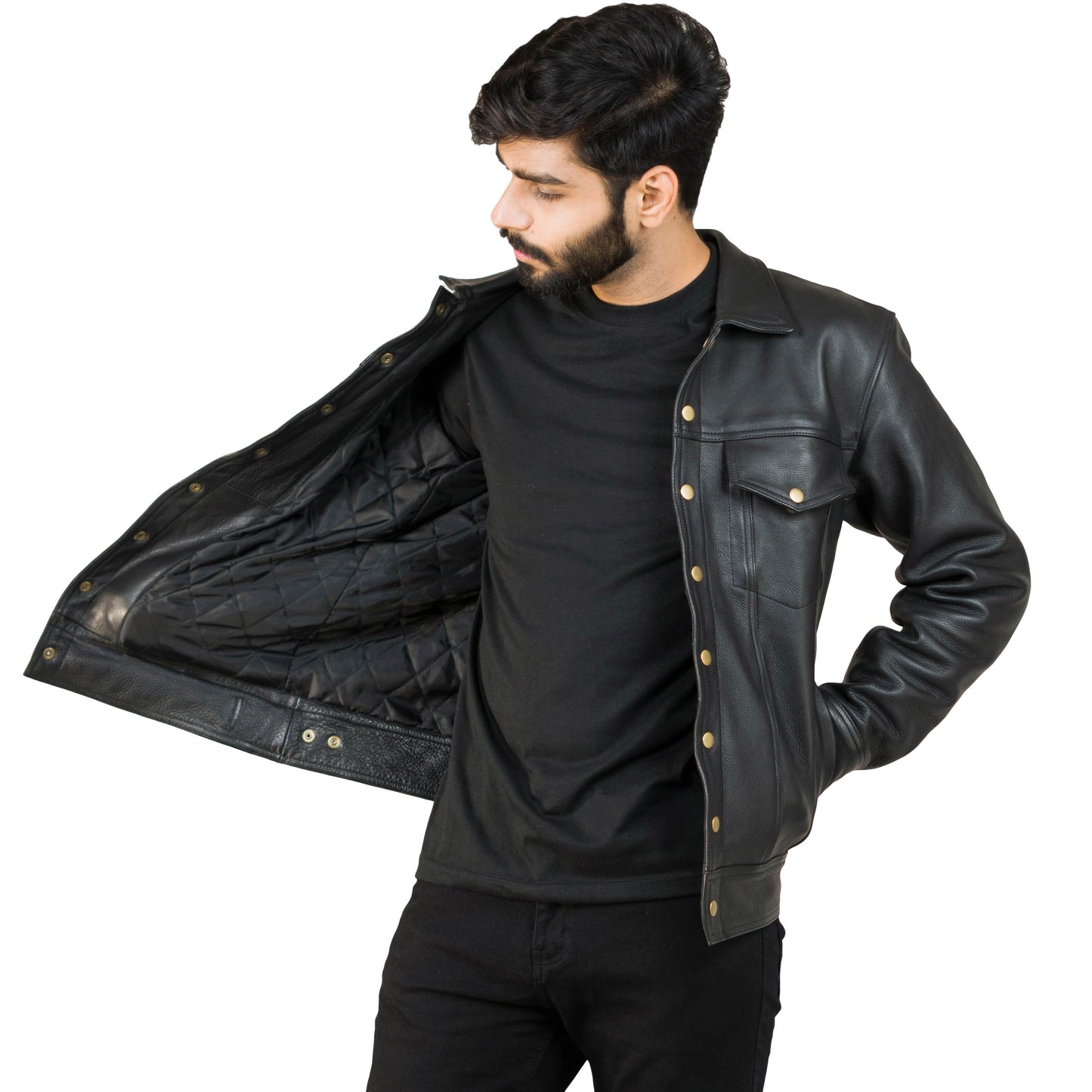 Men's Smart Casual Leather Jacket w/ Shirt Collar - Maximus