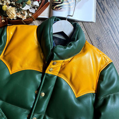 Women's Green Puffer Leather Jacket - Brando