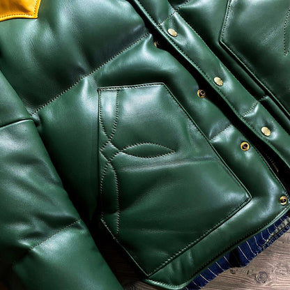 Women's Green Puffer Leather Jacket - Brando
