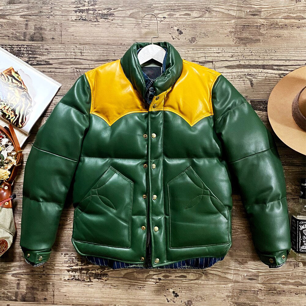 Women's Green Puffer Leather Jacket - Brando