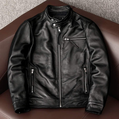 Black Leather Biker Jacket for Men - Mark