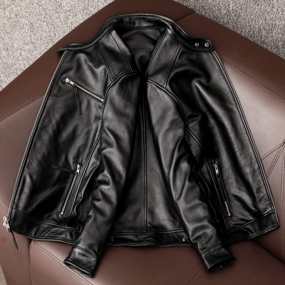 Black Leather Biker Jacket for Men Mark Tango