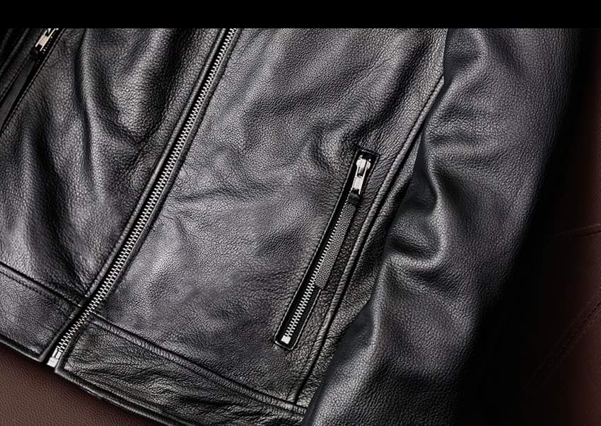 Black Leather Biker Jacket for Men - Mark