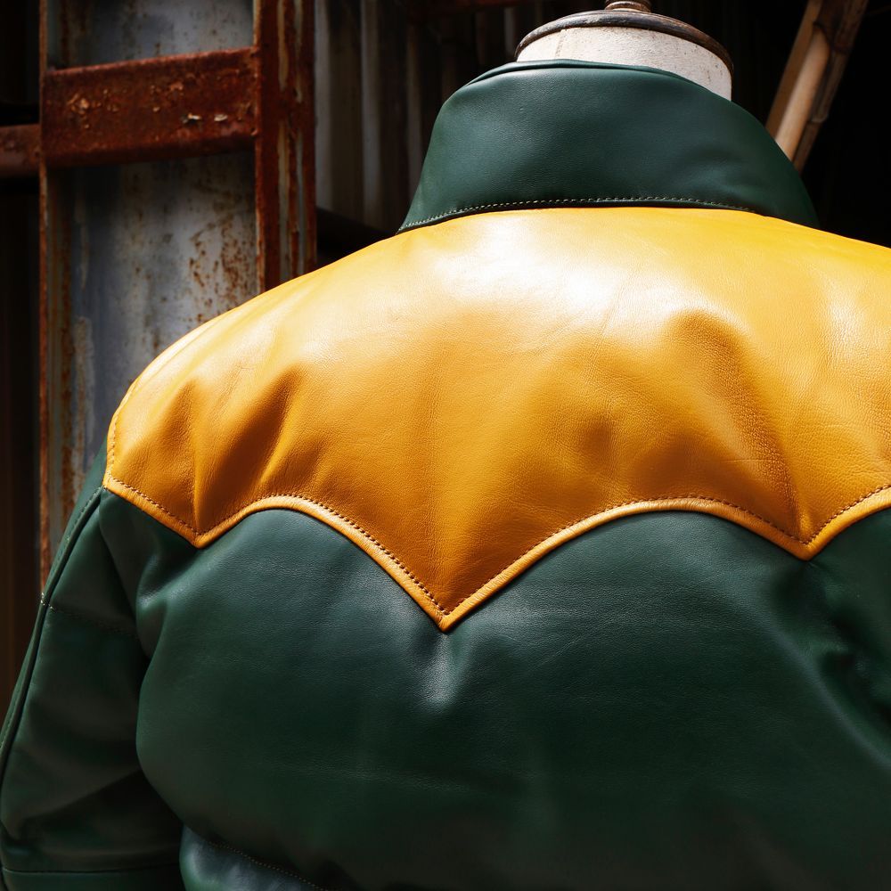 Green Designer Puffer Leather Jacket - Brando