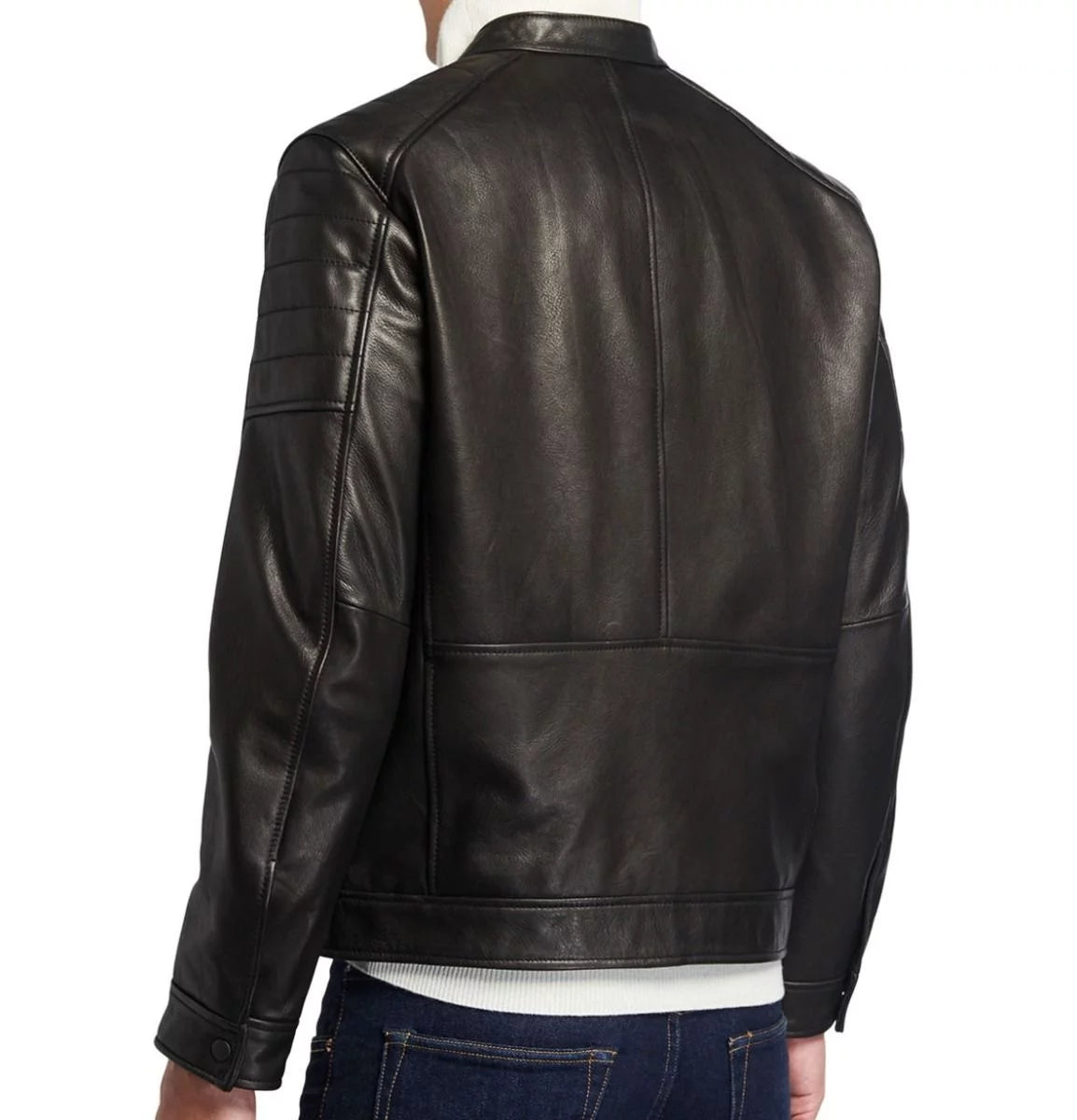 Black Nappa Leather Biker Jacket for Men - Davide