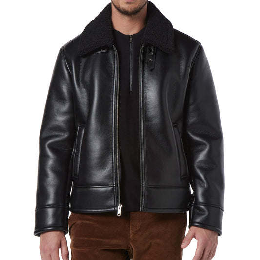 Black Leather Pilot Jacket w/ Shearling lining - Theo