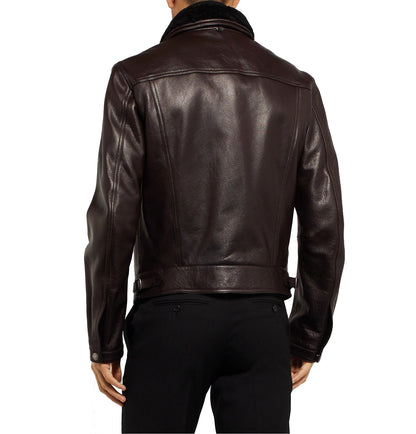 Men's Luxurious Leather Jacket w/ Shearling Collar - Antonio