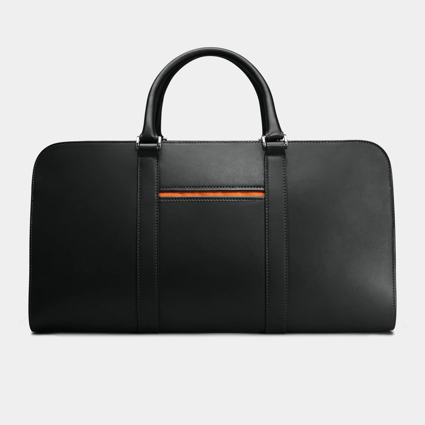 Black Designer Leather Luggage Bag w/ Orange Lining - Anaé