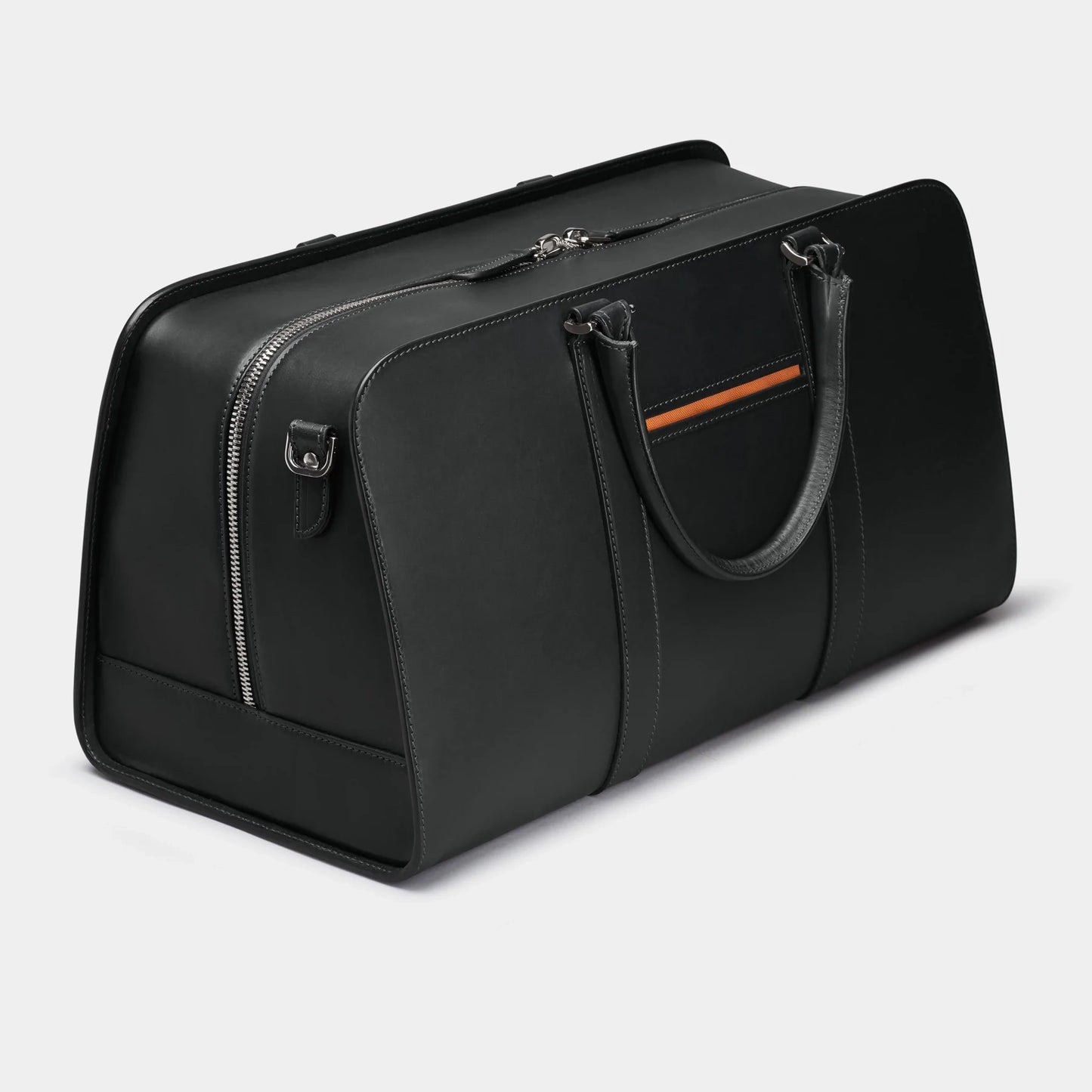 Black Designer Leather Luggage Bag w/ Orange Lining - Anaé