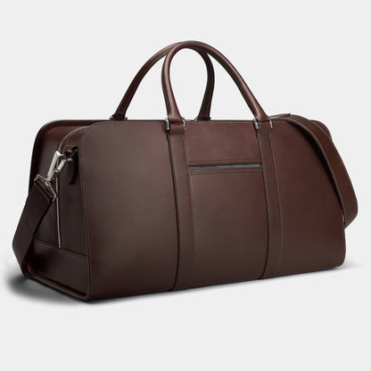 Dark Brown Designer Leather Luggage Bag - Léa