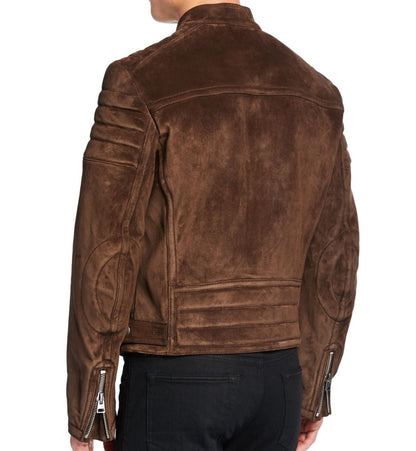 Luxurious Suede Biker Jacket for Men w/ Snap-tab Collar - Dario