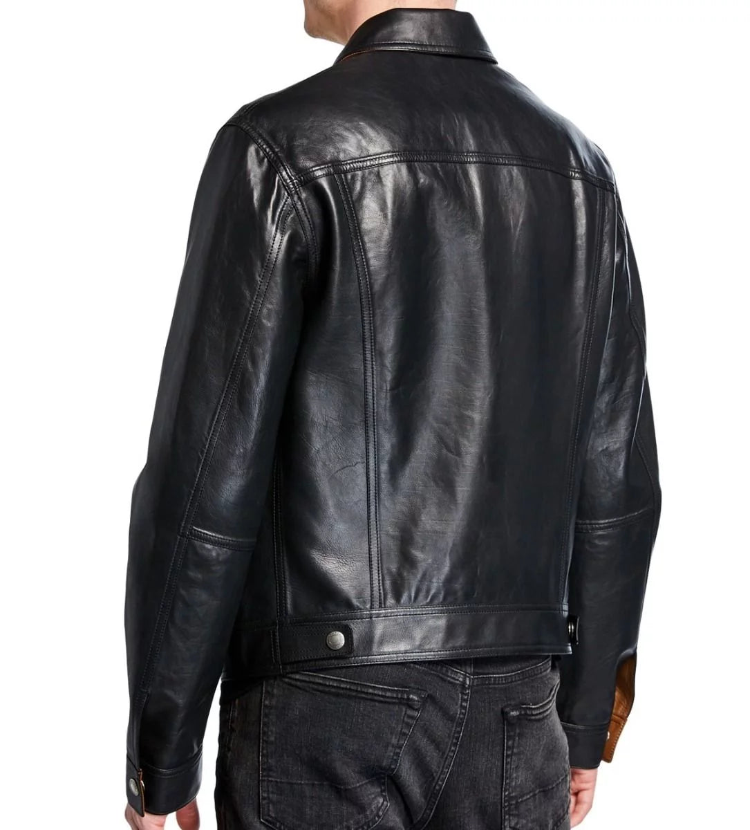 Men's Black & Brown Reversible Leather Jacket - Raul