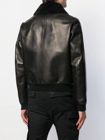 Men's Designer Leather Jacket w/ Shearling Collar - Monte