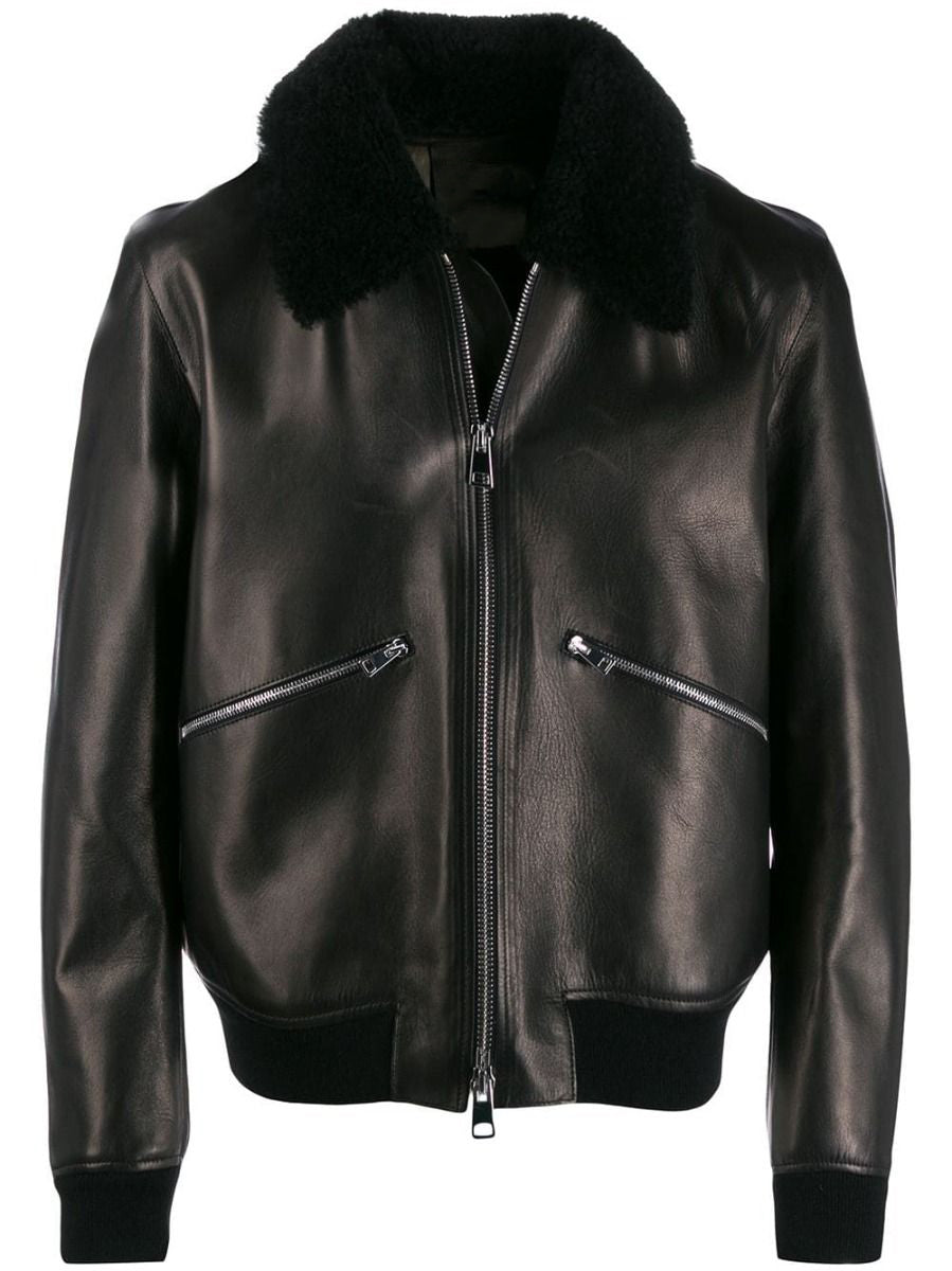 Men's Designer Leather Jacket w/ Shearling Collar - Monte