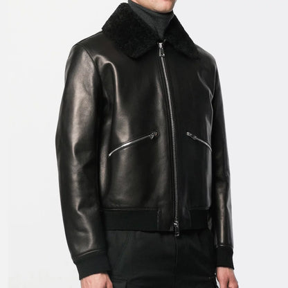 Men's Designer Leather Jacket w/ Shearling Collar - Monte – Tango.