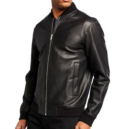 Men's Leather Bomber Jacket w/ Crew Neck - Brando – Tango.